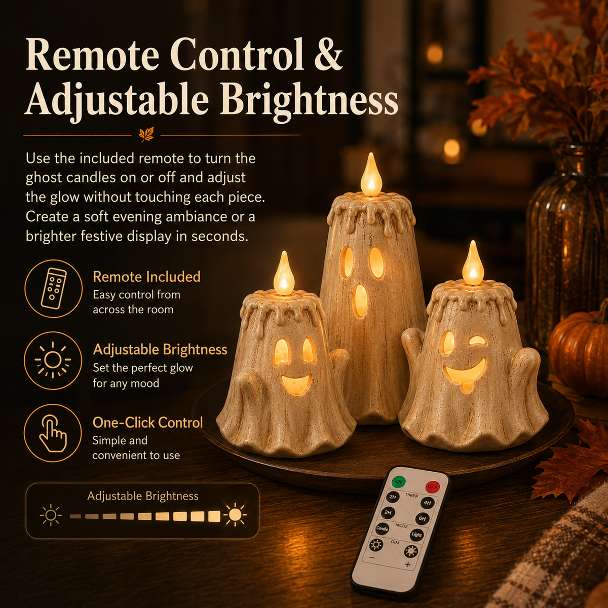 3-Piece Halloween Ghost Flameless Candle👻 Set with Remote Timer🏠