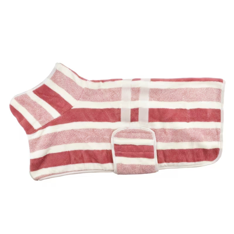 Quick-Drying Dog Bathrobe - Striped Super Absorbent Pet Towel Robe with Adjustable Belly Band