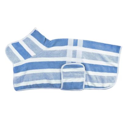 Quick-Drying Dog Bathrobe - Striped Super Absorbent Pet Towel Robe with Adjustable Belly Band
