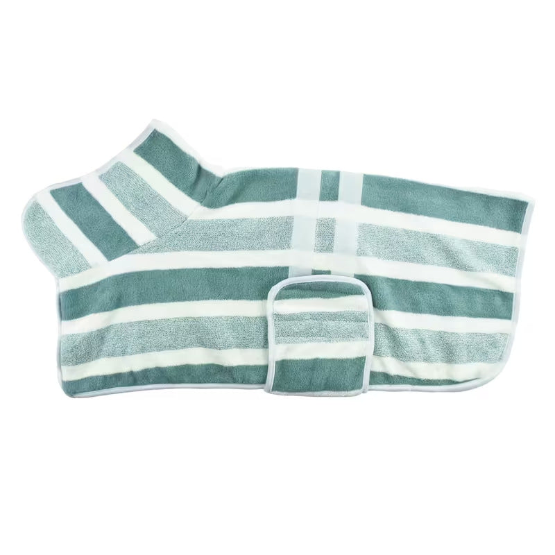 Quick-Drying Dog Bathrobe - Striped Super Absorbent Pet Towel Robe with Adjustable Belly Band