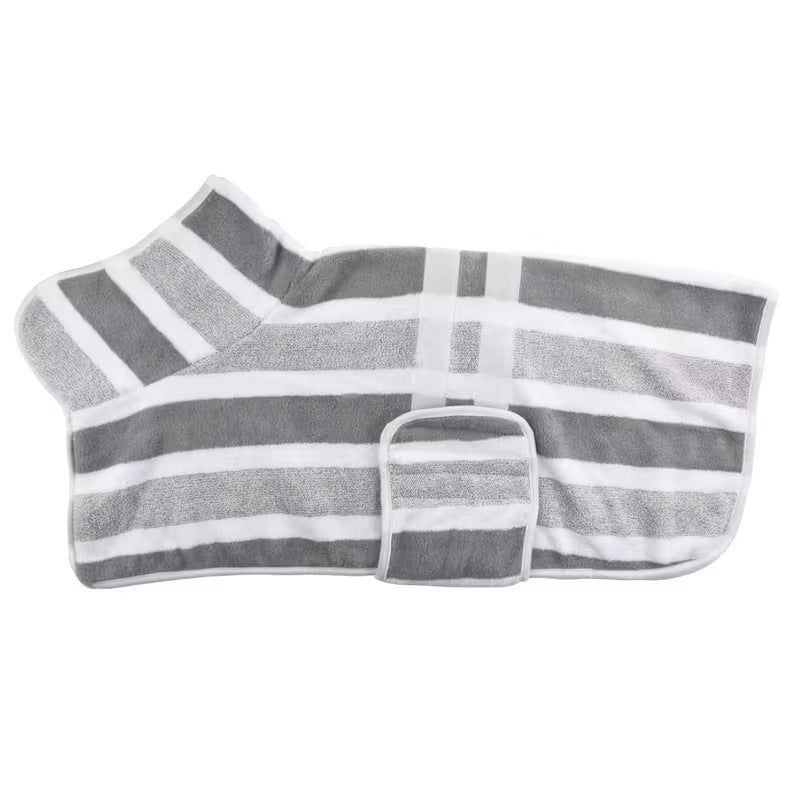 Quick-Drying Dog Bathrobe - Striped Super Absorbent Pet Towel Robe with Adjustable Belly Band