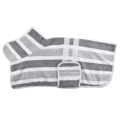 Quick-Drying Dog Bathrobe - Striped Super Absorbent Pet Towel Robe with Adjustable Belly Band